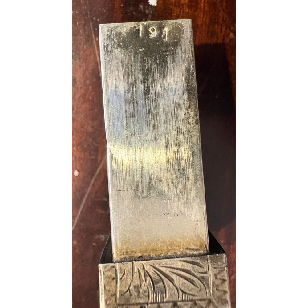 Vintage Italian Engraved Silver Lipstick Holder w Mirror & Green Cabochon - Picture 10 of 11